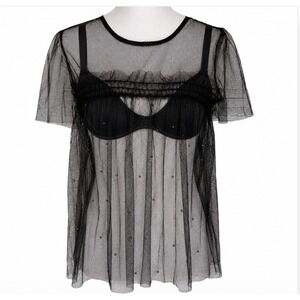 Charlotte Russe Sheer Mesh Whimsigoth Fairy Tulle Babydoll Top Silver Studs M